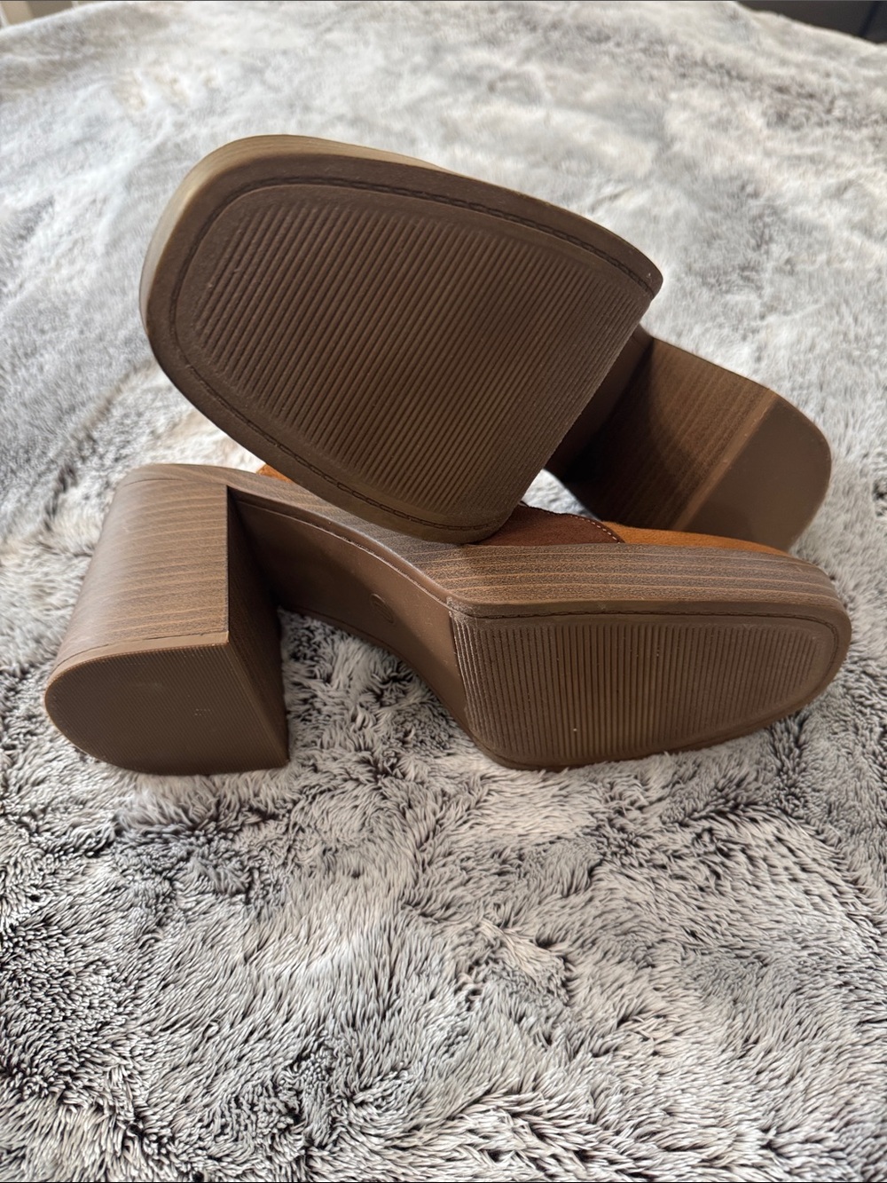 Universal Thread Tess Platform Mule Heels Patchwork Brown Women’s 10 Slip On - Picture 10 of 13